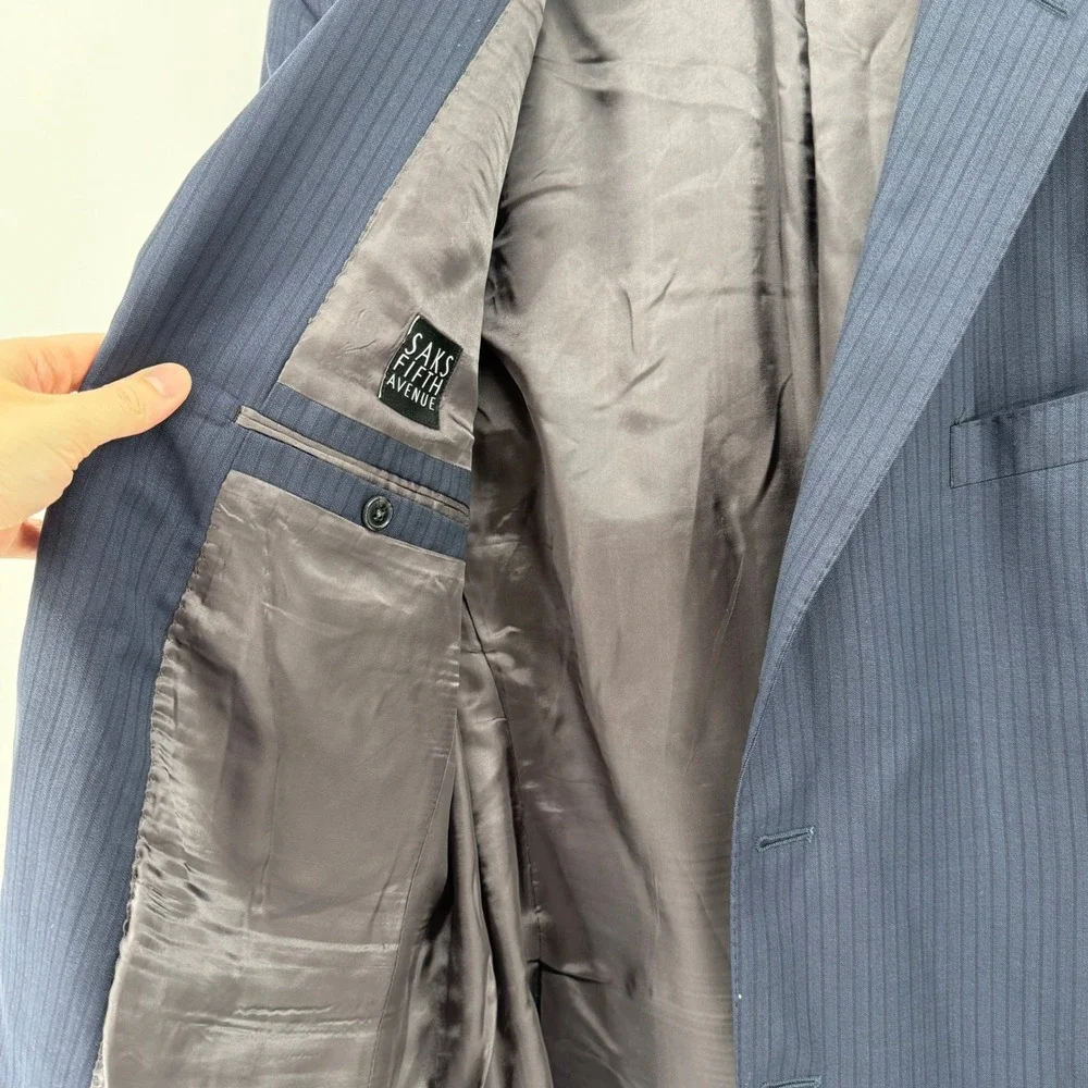 Saks Fifth Avenue Ermenegildo Zegna Navy Blue Pinstripe‎ Wool Suit Jacket 44R